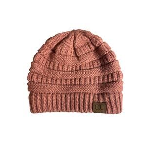 C.C Exclusives Women's Pink Coral Ribbed Knit Winter Bonnet Beanie Hat Cap OS